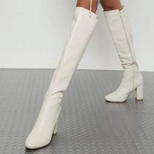 White Leather Toe Knee-High Boots